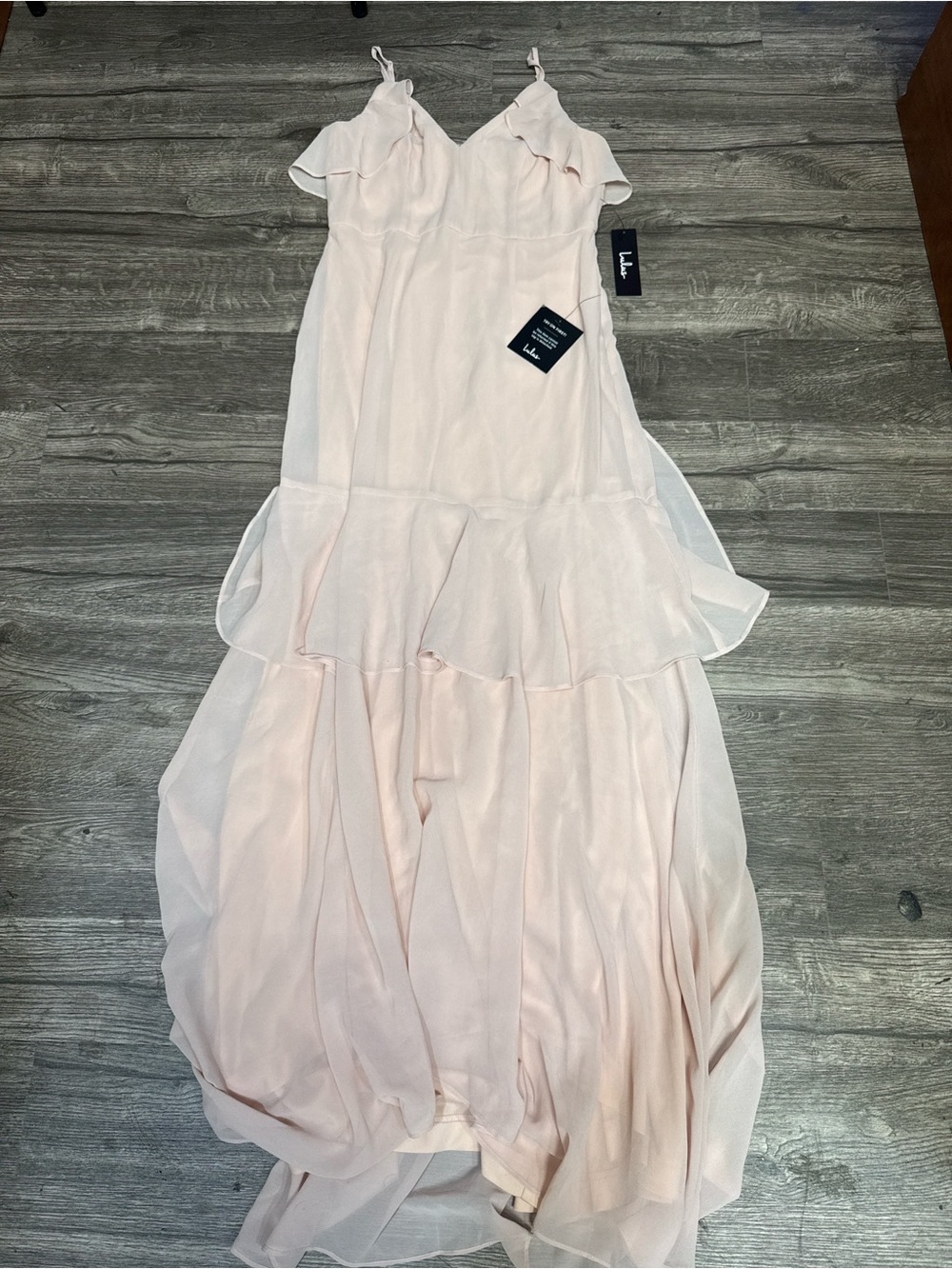 Lulus Blush Pink Ruffle Chiffon Maxi Dress NWT Size Small - Picture 2 of 10